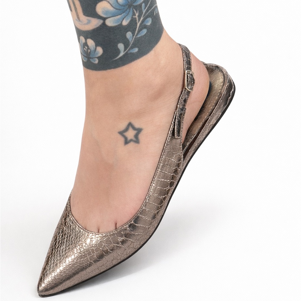 Sam Edelman Metallic Bronze Croc-Embossed Slingback Flats